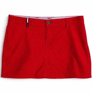 Vintage Y2K Tommy Jeans Red Corduroy Low Rise Mini Skirt Size 11 Early 2000s